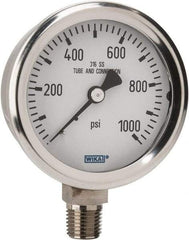 Wika - 2-1/2" Dial, 1/4 Thread, 0-1,000 Scale Range, Pressure Gauge - Lower Connection Mount, Accurate to 1.5% of Scale - Apex Tool & Supply