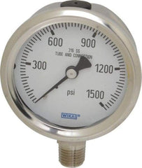 Wika - 2-1/2" Dial, 1/4 Thread, 0-1,500 Scale Range, Pressure Gauge - Lower Connection Mount, Accurate to 1.5% of Scale - Apex Tool & Supply