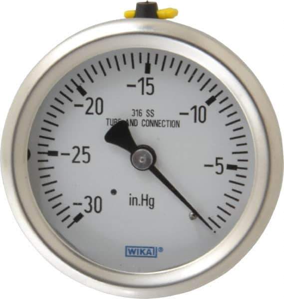 Wika - 2-1/2" Dial, 1/4 Thread, 30-0 Scale Range, Pressure Gauge - Center Back Connection Mount, Accurate to 1.5% of Scale - Apex Tool & Supply