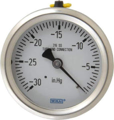 Wika - 2-1/2" Dial, 1/4 Thread, 30-0 Scale Range, Pressure Gauge - Center Back Connection Mount, Accurate to 1.5% of Scale - Apex Tool & Supply