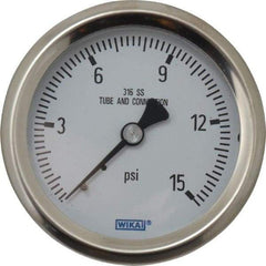 Wika - 2-1/2" Dial, 1/4 Thread, 0-15 Scale Range, Pressure Gauge - Center Back Connection Mount, Accurate to 1.5% of Scale - Apex Tool & Supply