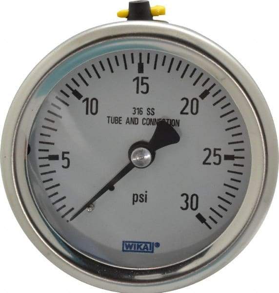 Wika - 2-1/2" Dial, 1/4 Thread, 0-30 Scale Range, Pressure Gauge - Center Back Connection Mount, Accurate to 1.5% of Scale - Apex Tool & Supply