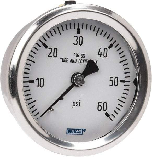 Wika - 2-1/2" Dial, 1/4 Thread, 0-60 Scale Range, Pressure Gauge - Center Back Connection Mount, Accurate to 1.5% of Scale - Apex Tool & Supply