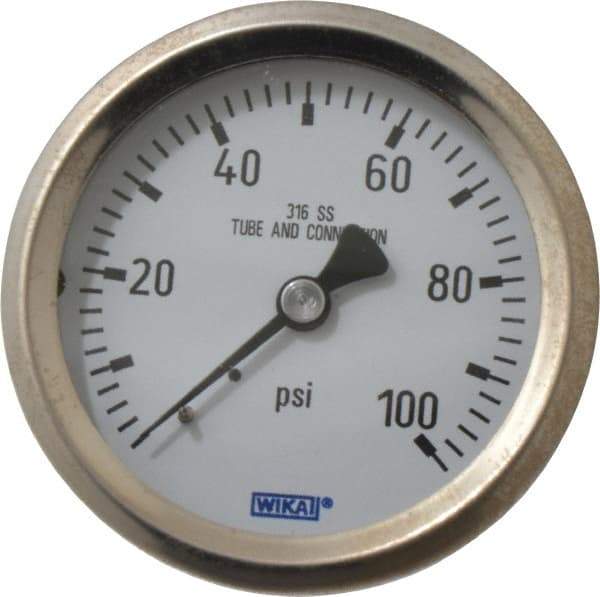 Wika - 2-1/2" Dial, 1/4 Thread, 0-100 Scale Range, Pressure Gauge - Center Back Connection Mount, Accurate to 1.5% of Scale - Apex Tool & Supply
