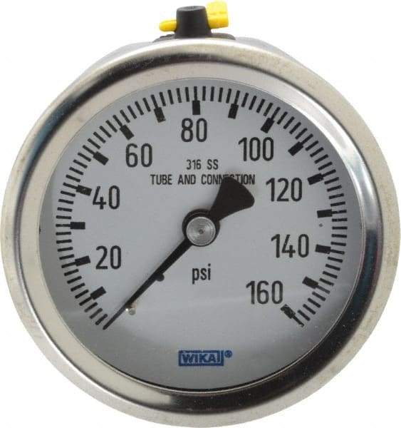 Wika - 2-1/2" Dial, 1/4 Thread, 0-160 Scale Range, Pressure Gauge - Center Back Connection Mount, Accurate to 1.5% of Scale - Apex Tool & Supply