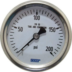 Wika - 2-1/2" Dial, 1/4 Thread, 0-200 Scale Range, Pressure Gauge - Center Back Connection Mount, Accurate to 1.5% of Scale - Apex Tool & Supply