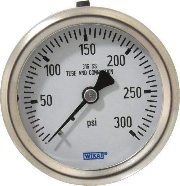 Wika - 2-1/2" Dial, 1/4 Thread, 0-300 Scale Range, Pressure Gauge - Center Back Connection Mount, Accurate to 1.5% of Scale - Apex Tool & Supply