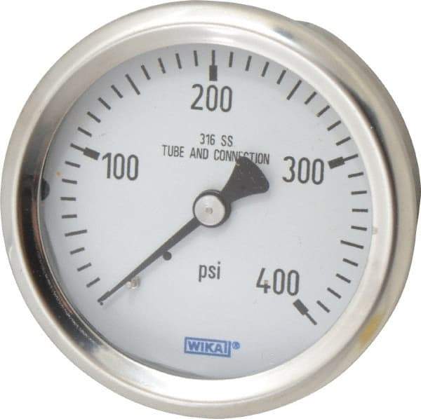 Wika - 2-1/2" Dial, 1/4 Thread, 0-400 Scale Range, Pressure Gauge - Center Back Connection Mount, Accurate to 1.5% of Scale - Apex Tool & Supply