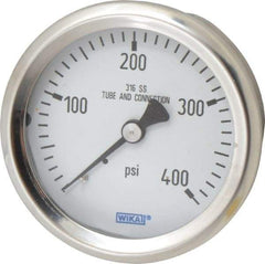 Wika - 2-1/2" Dial, 1/4 Thread, 0-400 Scale Range, Pressure Gauge - Center Back Connection Mount, Accurate to 1.5% of Scale - Apex Tool & Supply