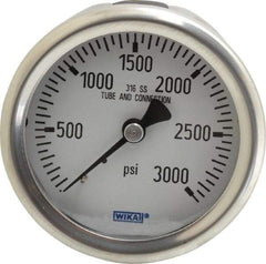 Wika - 2-1/2" Dial, 1/4 Thread, 0-3,000 Scale Range, Pressure Gauge - Center Back Connection Mount, Accurate to 1.5% of Scale - Apex Tool & Supply