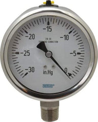 Wika - 4" Dial, 1/2 Thread, 30-0 Scale Range, Pressure Gauge - Lower Connection Mount, Accurate to 1% of Scale - Apex Tool & Supply