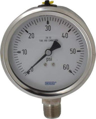 Wika - 4" Dial, 1/2 Thread, 0-60 Scale Range, Pressure Gauge - Lower Connection Mount, Accurate to 1% of Scale - Apex Tool & Supply