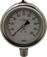 Wika - 4" Dial, 1/2 Thread, 0-100 Scale Range, Pressure Gauge - Lower Connection Mount, Accurate to 1% of Scale - Apex Tool & Supply