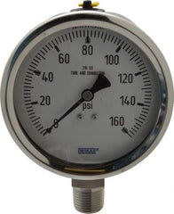Wika - 4" Dial, 1/2 Thread, 0-160 Scale Range, Pressure Gauge - Lower Connection Mount, Accurate to 1% of Scale - Apex Tool & Supply