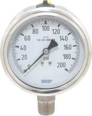 Wika - 4" Dial, 1/2 Thread, 0-200 Scale Range, Pressure Gauge - Lower Connection Mount, Accurate to 1% of Scale - Apex Tool & Supply