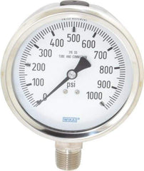 Wika - 4" Dial, 1/2 Thread, 0-1,000 Scale Range, Pressure Gauge - Lower Connection Mount, Accurate to 1% of Scale - Apex Tool & Supply