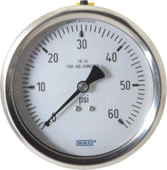 Wika - 4" Dial, 1/2 Thread, 0-60 Scale Range, Pressure Gauge - Lower Back Connection Mount, Accurate to 1% of Scale - Apex Tool & Supply
