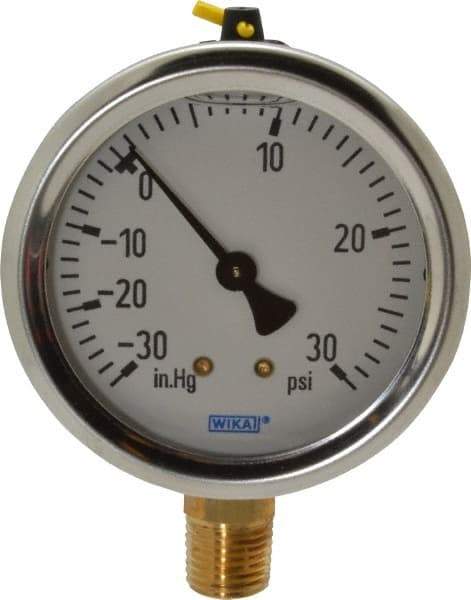 Wika - 2-1/2" Dial, 1/4 Thread, 30-0-30 Scale Range, Pressure Gauge - Lower Connection Mount, Accurate to 1.5% of Scale - Apex Tool & Supply