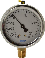 Wika - 2-1/2" Dial, 1/4 Thread, 30-0-30 Scale Range, Pressure Gauge - Lower Connection Mount, Accurate to 1.5% of Scale - Apex Tool & Supply