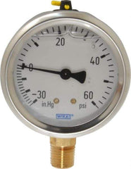 Wika - 2-1/2" Dial, 1/4 Thread, 30-0-60 Scale Range, Pressure Gauge - Lower Connection Mount, Accurate to 1.5% of Scale - Apex Tool & Supply