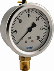 Wika - 2-1/2" Dial, 1/4 Thread, 0-30 Scale Range, Pressure Gauge - Lower Connection Mount, Accurate to 1.5% of Scale - Apex Tool & Supply