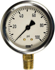 Wika - 4" Dial, 1/2 Thread, 0-15 Scale Range, Pressure Gauge - Lower Back Connection Mount, Accurate to 1% of Scale - Apex Tool & Supply