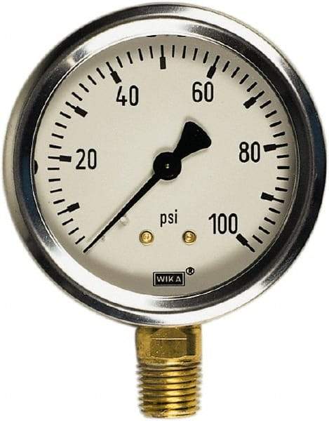 Wika - 4" Dial, 1/2 Thread, 30-0-15 Scale Range, Pressure Gauge - Lower Back Connection Mount, Accurate to 1% of Scale - Apex Tool & Supply