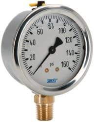 Wika - 2-1/2" Dial, 1/4 Thread, 0-160 Scale Range, Pressure Gauge - Lower Connection Mount, Accurate to 1.5% of Scale - Apex Tool & Supply