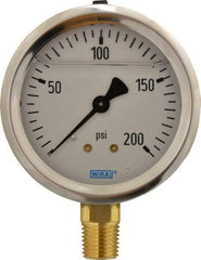 Wika - 2-1/2" Dial, 1/4 Thread, 0-200 Scale Range, Pressure Gauge - Lower Connection Mount, Accurate to 1.5% of Scale - Apex Tool & Supply
