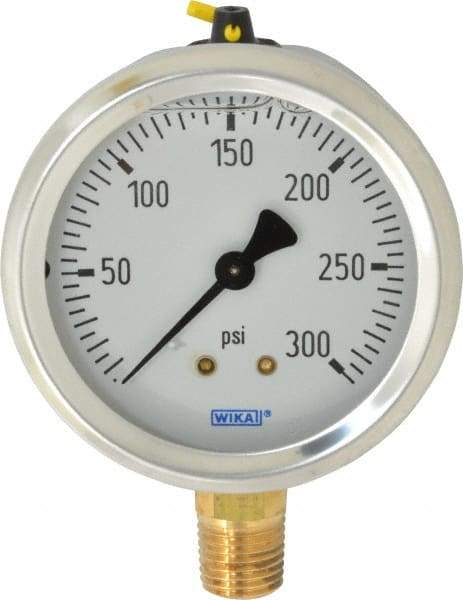 Wika - 2-1/2" Dial, 1/4 Thread, 0-300 Scale Range, Pressure Gauge - Lower Connection Mount, Accurate to 1.5% of Scale - Apex Tool & Supply
