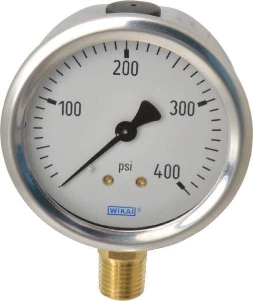 Wika - 2-1/2" Dial, 1/4 Thread, 0-400 Scale Range, Pressure Gauge - Lower Connection Mount, Accurate to 1.5% of Scale - Apex Tool & Supply