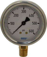 Wika - 2-1/2" Dial, 1/4 Thread, 0-600 Scale Range, Pressure Gauge - Lower Connection Mount, Accurate to 1.5% of Scale - Apex Tool & Supply