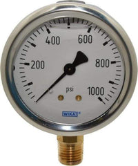 Wika - 2-1/2" Dial, 1/4 Thread, 0-1,000 Scale Range, Pressure Gauge - Lower Connection Mount, Accurate to 1.5% of Scale - Apex Tool & Supply