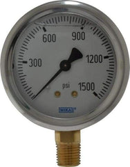 Wika - 2-1/2" Dial, 1/4 Thread, 0-1,500 Scale Range, Pressure Gauge - Lower Connection Mount, Accurate to 1.5% of Scale - Apex Tool & Supply