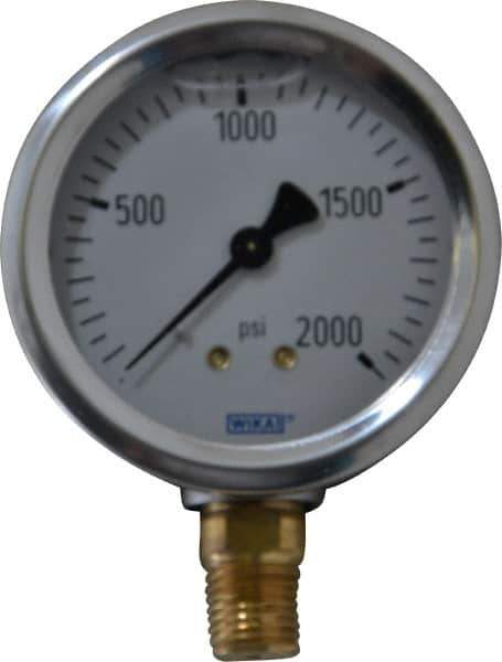 Wika - 2-1/2" Dial, 1/4 Thread, 0-2,000 Scale Range, Pressure Gauge - Lower Connection Mount, Accurate to 1.5% of Scale - Apex Tool & Supply