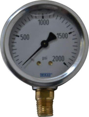 Wika - 2-1/2" Dial, 1/4 Thread, 0-2,000 Scale Range, Pressure Gauge - Lower Connection Mount, Accurate to 1.5% of Scale - Apex Tool & Supply