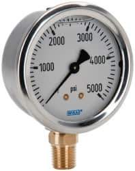 Wika - 2-1/2" Dial, 1/4 Thread, 0-5,000 Scale Range, Pressure Gauge - Lower Connection Mount, Accurate to 1.5% of Scale - Apex Tool & Supply