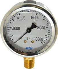 Wika - 2-1/2" Dial, 1/4 Thread, 0-10,000 Scale Range, Pressure Gauge - Lower Connection Mount, Accurate to 1.5% of Scale - Apex Tool & Supply