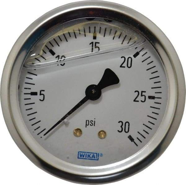 Wika - 2-1/2" Dial, 1/4 Thread, 0-30 Scale Range, Pressure Gauge - Center Back Connection Mount, Accurate to 1.5% of Scale - Apex Tool & Supply