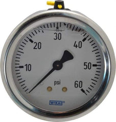 Wika - 2-1/2" Dial, 1/4 Thread, 0-60 Scale Range, Pressure Gauge - Center Back Connection Mount, Accurate to 1.5% of Scale - Apex Tool & Supply
