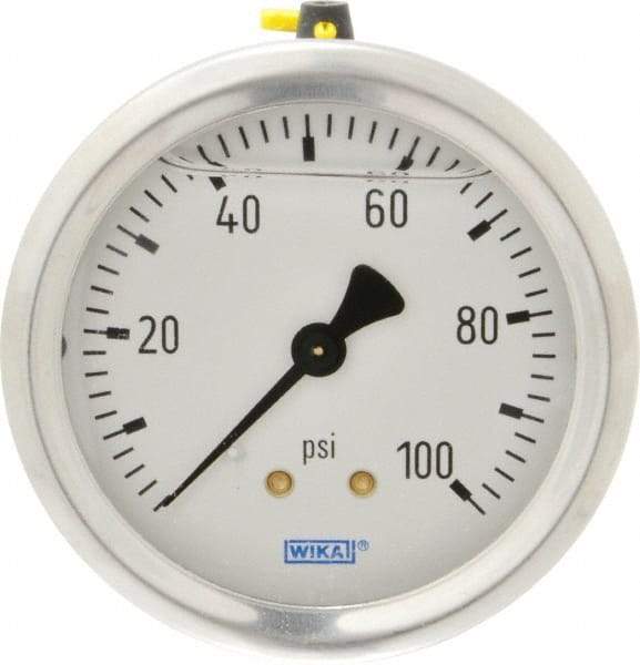 Wika - 2-1/2" Dial, 1/4 Thread, 0-100 Scale Range, Pressure Gauge - Center Back Connection Mount, Accurate to 1.5% of Scale - Apex Tool & Supply