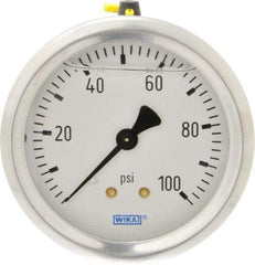 Wika - 2-1/2" Dial, 1/4 Thread, 0-100 Scale Range, Pressure Gauge - Center Back Connection Mount, Accurate to 1.5% of Scale - Apex Tool & Supply