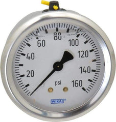 Wika - 2-1/2" Dial, 1/4 Thread, 0-160 Scale Range, Pressure Gauge - Center Back Connection Mount, Accurate to 1.5% of Scale - Apex Tool & Supply