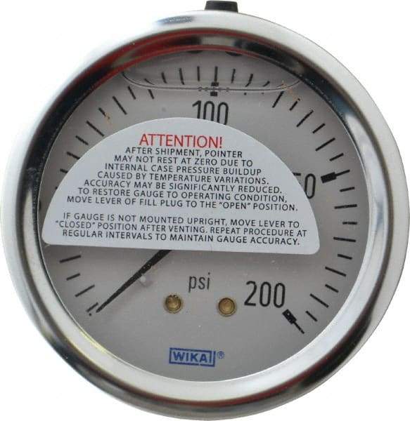 Wika - 2-1/2" Dial, 1/4 Thread, 0-200 Scale Range, Pressure Gauge - Center Back Connection Mount, Accurate to 1.5% of Scale - Apex Tool & Supply