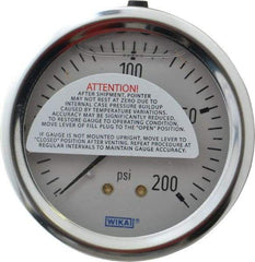Wika - 2-1/2" Dial, 1/4 Thread, 0-200 Scale Range, Pressure Gauge - Center Back Connection Mount, Accurate to 1.5% of Scale - Apex Tool & Supply