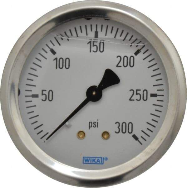 Wika - 2-1/2" Dial, 1/4 Thread, 0-300 Scale Range, Pressure Gauge - Center Back Connection Mount, Accurate to 1.5% of Scale - Apex Tool & Supply