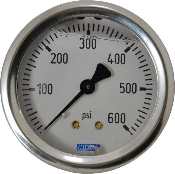 Wika - 2-1/2" Dial, 1/4 Thread, 0-600 Scale Range, Pressure Gauge - Center Back Connection Mount, Accurate to 1.5% of Scale - Apex Tool & Supply