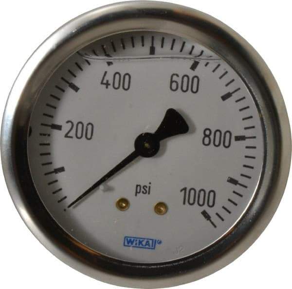Wika - 2-1/2" Dial, 1/4 Thread, 0-1,000 Scale Range, Pressure Gauge - Center Back Connection Mount, Accurate to 1.5% of Scale - Apex Tool & Supply