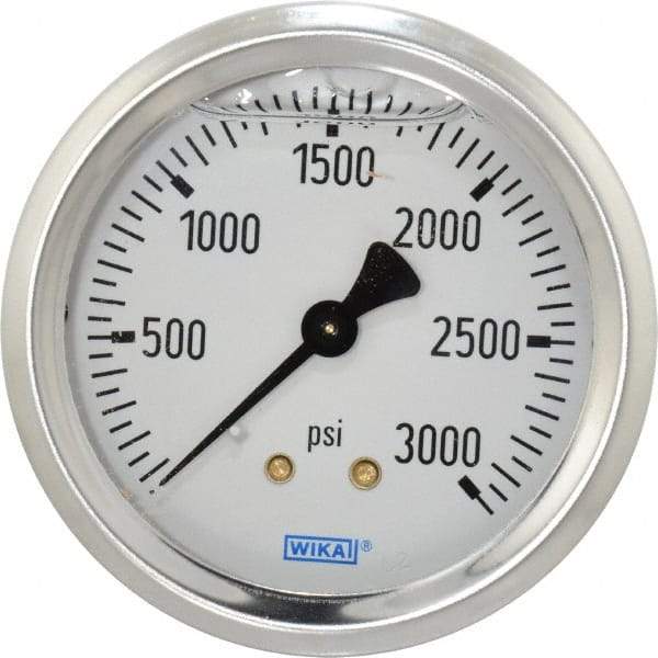 Wika - 2-1/2" Dial, 1/4 Thread, 0-3,000 Scale Range, Pressure Gauge - Center Back Connection Mount, Accurate to 1.5% of Scale - Apex Tool & Supply