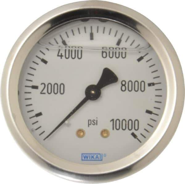 Wika - 2-1/2" Dial, 1/4 Thread, 0-10,000 Scale Range, Pressure Gauge - Center Back Connection Mount, Accurate to 1.5% of Scale - Apex Tool & Supply
